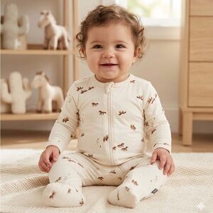 Modern Moments Cream Horse Pattern Footie